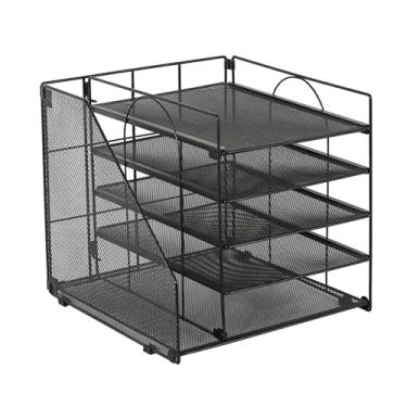 Imagem de Amagogo Organizador da mesa do escritório 5 camadas do documento Pasta de arquivos RACK RACK Desktop Mail Mesh Mesh Paper Letter Bandey Organizador para, Preto