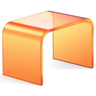Imagem de BOPKOWI Banqueta de acrílico, banquinho de acrílico, banquinho de acrílico pequeno, banco de acrílico laranja, banquinho de acrílico antiderrapante para banheiro, comporta até 113 kg (laranja, não