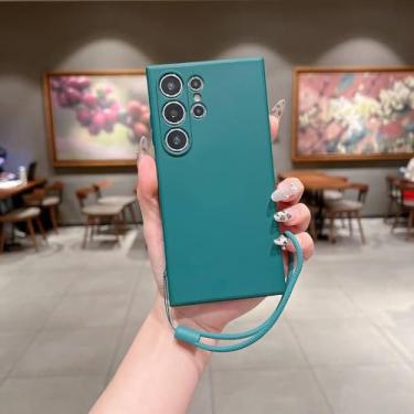 Imagem de Capa de celular com alça de pulso de silicone líquido para Samsung Galaxy S25 S24 Ultra S22 Plus S23 S21 FE Capa de proteção de câmera à prova de choque, verde escuro, para amsung S25