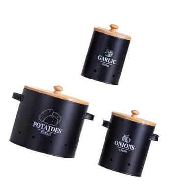 Imagem de Ｂｅｓｇａ 3 peças de armazenamento de armazenamento vegetal Fazenda de cozinha de cozinha metal de fácil uso de cozinha de cozinha estanho de armazenamento para, Preto