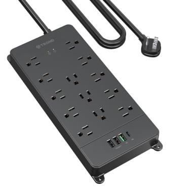 Imagem de TROND Protetor de sobretensão USB C, expansão de saídas espaçadas 13AC com 4 portas USB, carregamento rápido 3.0 e entrega de energia USB C, 4000J, plugue liso, cabo de extensão de 1,5 m de comprimento, montagem na parede