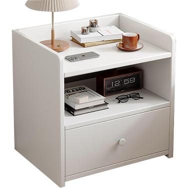Imagem de Mesa de cabeceira com gaveta, mesa de cabeceira de cabeceira da sala de estar, armazenamento de arquivos com gavetas deslizantes e prateleira para o escritório em casa, branco