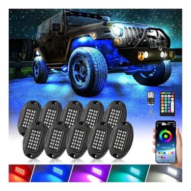 Imagem de 10 cápsulas de liga de metal atualizadas RGB LED Rock Lights para quadriciclos, carrinho de golfe, caminhão, UTV, SUV, itens essenciais de viagem para dirigir, impermeável, durável, luz neon com