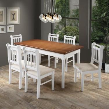 Imagem de Conjunto Sala de Jantar Com 6 Cadeiras Madeira Maciça Mv Outlet, Branc