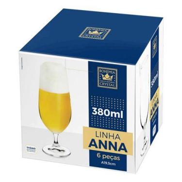 Imagem de Jogo de 6 tacas para cerveja Anna em cristal ecologico 380ml A19,5cm -