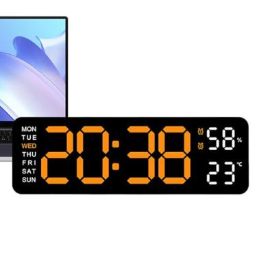Imagem de Grande relógio de parede digital, relógio digital para parede | Relógio de parede eletrônico retangular LED | Decoração multifuncional de cozinha de fonte grande, despertador simples, decoração de cas
