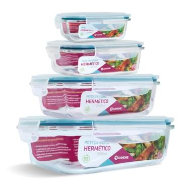 Imagem de Conjunto Jogo 4 Potes Vidro Hermético Marmita Mantimentos Tampa Plastico (Azul)