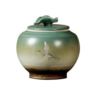 Imagem de Lata de Chá Jingdezhen pintado à mão guindaste padrão vasilha de chá high-end cerâmica vasilhas pequenas seladas Lata de Chá