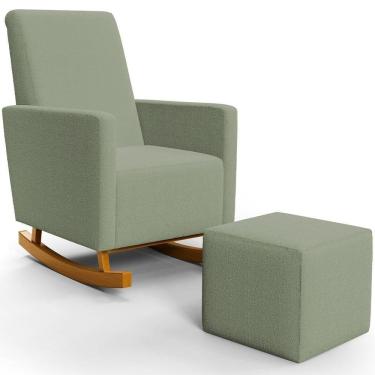 Imagem de Poltrona De Amamentação Com Balanço E Puff Ravena W01 Bouclê Oliva - Lyam Decor