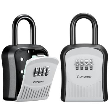 Imagem de Puroma SAFELock Box com combinação de chaveiros, caixa de armazenamento portátil de parede para chaves com código redefinível, cofre externo de segurança para casa, apartamento, armazenamento de