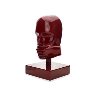 Imagem de Escultura Mascara Rosto Silêncio Em Cerâmica Vermelho Ocre 25x15 Cm - D'rossi