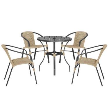 Imagem de 04 Cadeiras Floripa e Mesa Roma 100Cm Preta e Corda Nautica Trama Orig