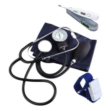 Imagem de Esfigmo Aneroide + Esteto Premium Termometro E Garrote Kit Academico -