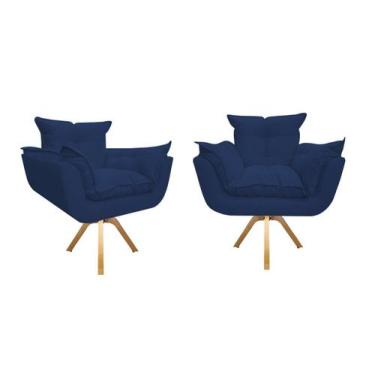 Imagem de Kit 2 Poltronas Decorativa Opala Base Giratória Suede Azul Marinho Ms 