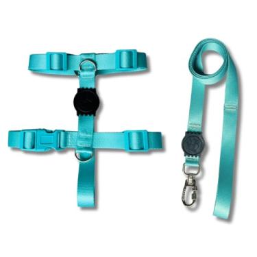 Imagem de Coleira Peitoral Tipo H para Cães - Anti-Puxão com Guia de 1,10m | Varias Estampas (Verde Agua,G)