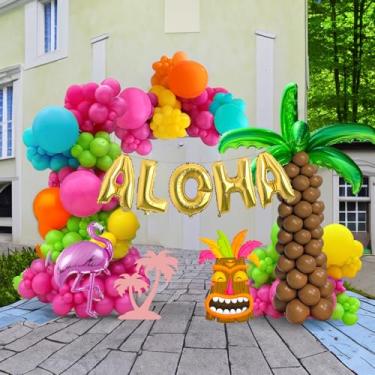 Imagem de FROUFING Tropical Balloon Garland Arch Kit 139pcs with Flamingo Letter Coconut Tree Pineapple letter mylar balloons for Summer Beach Party Hawaiian Theme Birthday Decorations