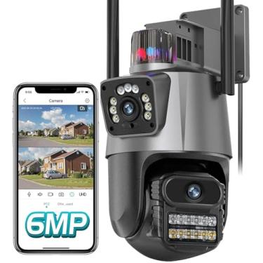 Imagem de Câmera de Segurança Wi-Fi Externa 4K com Dupla Lente e Tela Dividida, Visão Noturna Infravermelha, Sirene, Luz de Alerta, IP66 à Prova d’Água e Poeira – Vigilância 24h para Ambientes Externos