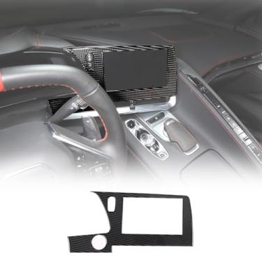 Imagem de Fgtagtal Moldura de tela GPS de fibra de carbono macia compatível com Chevrolet Corvette C8 Stingray 2020-2024 Adesivo de acabamento de tela de navegação, decoração de capa de moldura de exibição