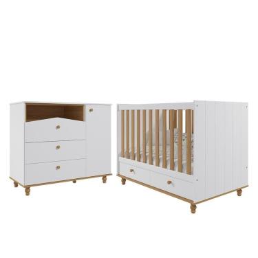 Imagem de Jogo De Quarto Infantil Cômoda Casinha 1 Porta E Berço Americano Candy Branco-nature - Permóbili Baby Branco-nature
