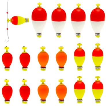 Imagem de FishingPepo Conjunto de boias de pesca boias flutuantes de 16 peças boias de pressão de espuma ovais com botão de pressão boias de mola boias de pesca sortidas