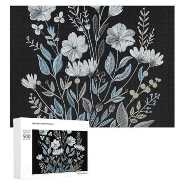 Imagem de Quebra-cabeça para adultos 1000 peças quebra-cabeça desafiador flor silvestre padrão de linha com letras na parte de trás quebra-cabeça personalizado perfeito para noites de jogo