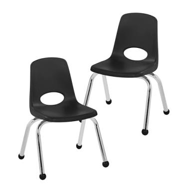 Imagem de Cadeira escolar empilhável de 30,5 cm, assento de estudante empilhável com pernas de aço cromado e deslizadores esféricos; para sala de aula, escola em casa ou espaço de aprendizagem - preta