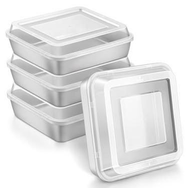 Imagem de Herogo Assadeira com tampa, 22 x 23 cm, forma de bolo quadrada antiaderente de aço inoxidável, utensílios de cozinha retangulares para brownies, caçarolas, não tóxicas e laváveis na lava-louças