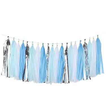 Imagem de Qyeaber 20 Peças De Guirlanda Festa Com Borlas Papel Faça Você Mesmo, Prata/Branco/Azul, Faixa Franjas Para Casamento, Dia Dos Namorados, Chá Bebê, Aniversário, Formatura, Eventos E Decorações