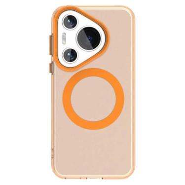 Imagem de LTLMYDAM Capa fina para Huawei Pura 70 Ultra/70 Pro/70 Pro+/70, capa de telefone transparente com sucção magnética, fosco antiamarelamento, proteção contra quedas, laranja, 70