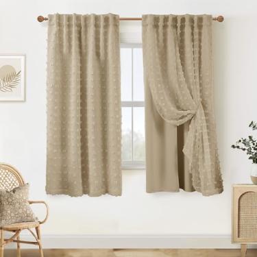 Imagem de Cortinas blackout curtas de camada dupla com aba de pompom de 153 cm de comprimento para quarto de meninas, quarto de bebê, cortinas blackout curtas