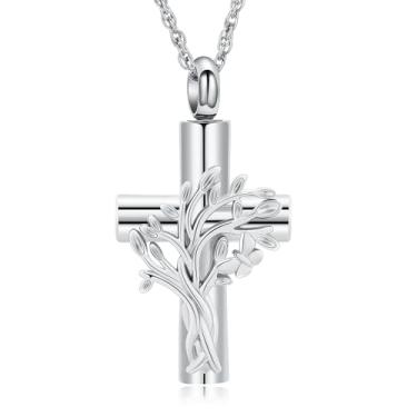 Imagem de shajwo Joias de cremação, árvore da vida, urna cruzada, colares para cinzas para mulheres e homens, pingente de cinzas humanas, Aço inoxidável, Sem Pedra Preciosa
