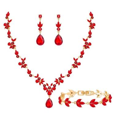 Imagem de Paxuan Conjunto de joias florais elegantes para noivas e damas de honra para noivas e damas de honra conjunto de joias de cristal para casamento, formatura, festa, colar de cristal nupcial, conjunto