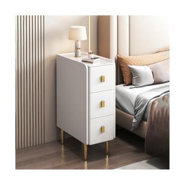 Imagem de Mesa De Cabeceira Estreita De Madeira Maciça Com 3 Gavetas, Moderna E Fina Para Quarto, Sala De Estar, Sofá, Dormitório(White,15x15x24")