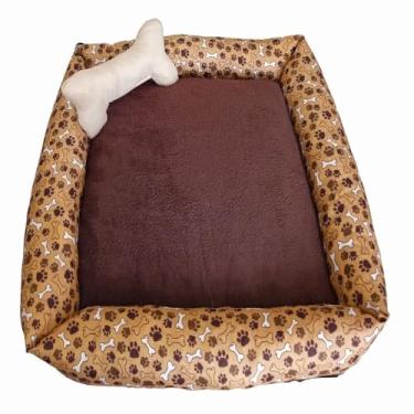 Imagem de Cama Quadrada para Pets de Pequeno, Médio e Grande Porte, Mantinha Soft, Gorgurinho Maquinetado (Médio, Marrom)