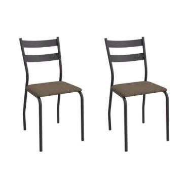 Imagem de Cadeira Sala de Jantar Bali 2C141PRF Aço Kit 2 Un Preto/Suede Cappucci