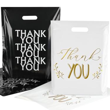 Imagem de POPGIFTU Thank You Bags Bulk - Sacos de compras de plástico de 30 x 38 cm de espessura com alças cortadas, pacote com 100 - Perfeito para pequenos negócios, boutiques, mercadorias, roupas, presentes