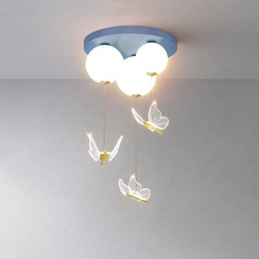Imagem de Abajur De Acrílico Esférico Led Para Pendurar No Teto Com Cabo Ajustável, Lustre De Iluminação De Teto Borboleta Para Quarto De Criança Geométrico, Luminária De Teto Semi-embutida, Blue