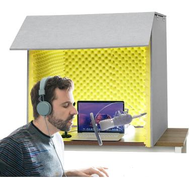 Imagem de Capa à Prova De Som Para Desktop, Escudo De Isolamento De Microfone, Cabine Vocal Portátil Para Gravação, Para Estúdio Doméstico, Gravação De Música, Podcasting, Yellow, 80 * 80 * 80cm