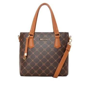 Imagem de Bolsa Feminina Rafitthy Pequena Monograma Marrom/Caramelo-Feminino