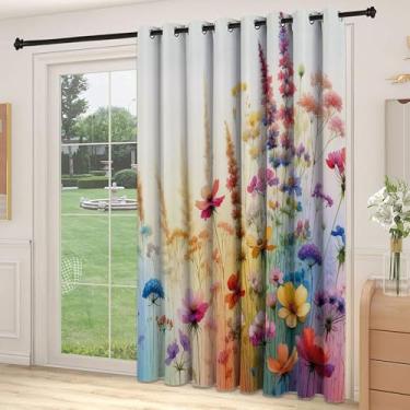 Imagem de Divisória de parede com divisória floral, ramos delicados de prado e flores em cores suaves, conceito de alegria de primavera, para quarto, jardim de infância, sala de estar, L 250 x C 236 cm azul