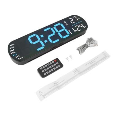 Imagem de Relógio de parede digital com controle remoto Exibição da tela LED grande brilho ajustável 8 Luzes coloridas Timer de alarme Data da semana Data da sala de estar quarto ABS (Azul)