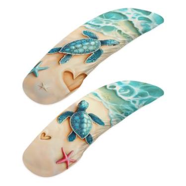 Imagem de SAJJWHHR Capas de descanso de braço para cadeira de escritório com estampa de tartaruga de praia, estampa de coração, capas de descanso de braço, elásticas, capas de apoio de braço para cadeira de