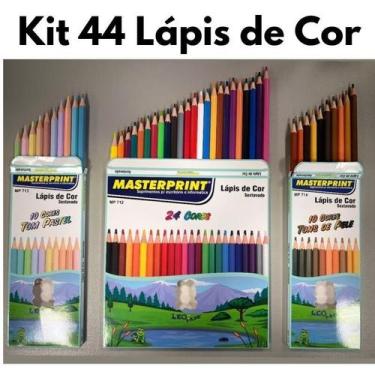 Imagem de Kit 44 Lápis de Cor (24 CORES + 10 Cores Tom Pastel +10 Cores Tons de 