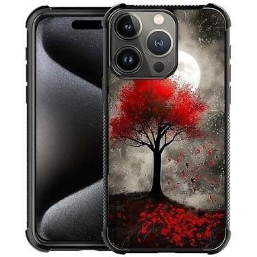 Imagem de CARLOCA Capa compatível com iPhone 16 Pro, árvore vermelha, folhas caindo do luar, design moderno para meninas, à prova de choque, antiarranhões, capa traseira de policarbonato rígido para iPhone 16