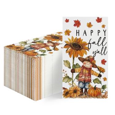 Imagem de Horaldaily 50 guardanapos decorativos de papel descartável para convidados, toalha de mão espantalho abóbora girassol para festa, almoço, jantar, cozinha, banheiro
