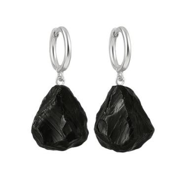 Imagem de Brinco de Argola Obsidiana Negra - Cristal Natural, Prata 925