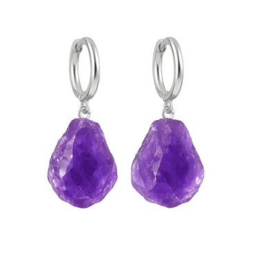 Imagem de Brinco de Argola Ametista - Cristal Natural, Prata 925