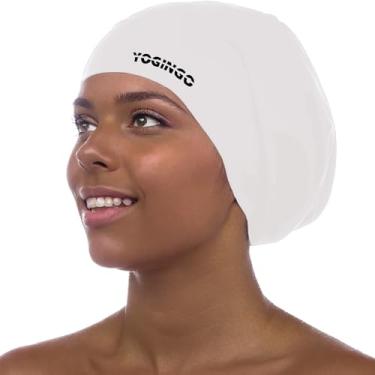 Imagem de Touca de natação extra grande - touca de natação para cabelos longos, dreadlocks, tranças, cachos e afros - touca de natação de silicone para mulheres e homens, mantenha o cabelo seco