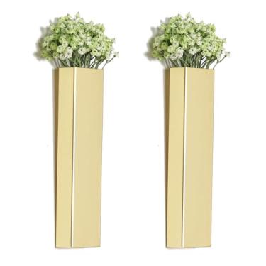 Imagem de Pretty Jolly Vaso de metal moderno boho para decoração de parede, decoração de parede, decoração de parede, para sala de estar, quarto, verde, conjunto de 2 dourados