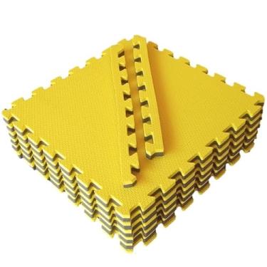 Imagem de Kit 6 Tatames Tapetes EVA 50x50x2cm 20mm Dupla Face Amarelo com Preto Linha Premium com Bordas de Acabamento